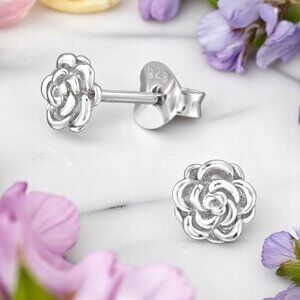 925‎ Sterling Silver Rose Stud Earrings Flower Lightweight Nature Minimal Gift